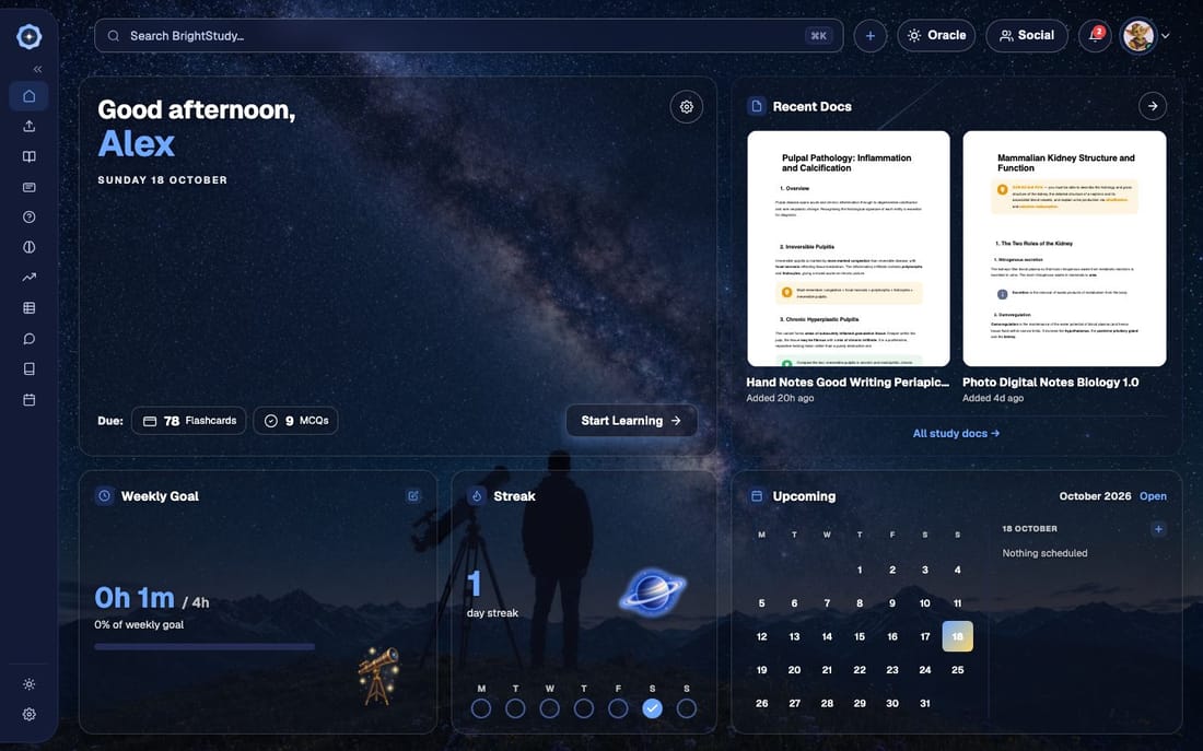 BrightStudy dashboard in the Astronomy