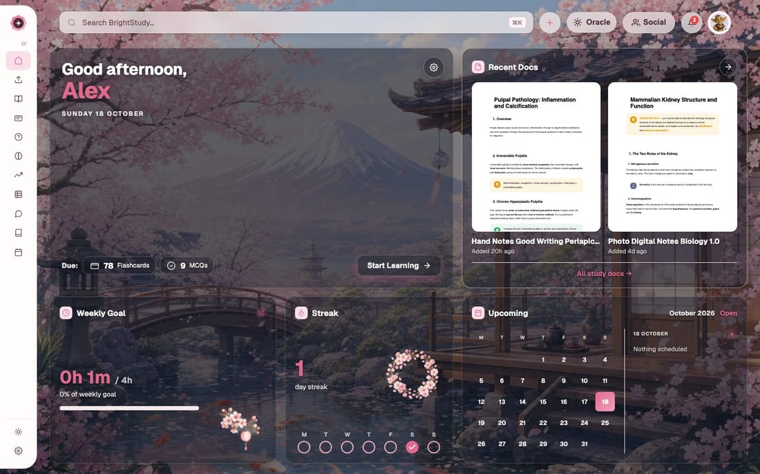 BrightStudy dashboard in the Japanese Garden