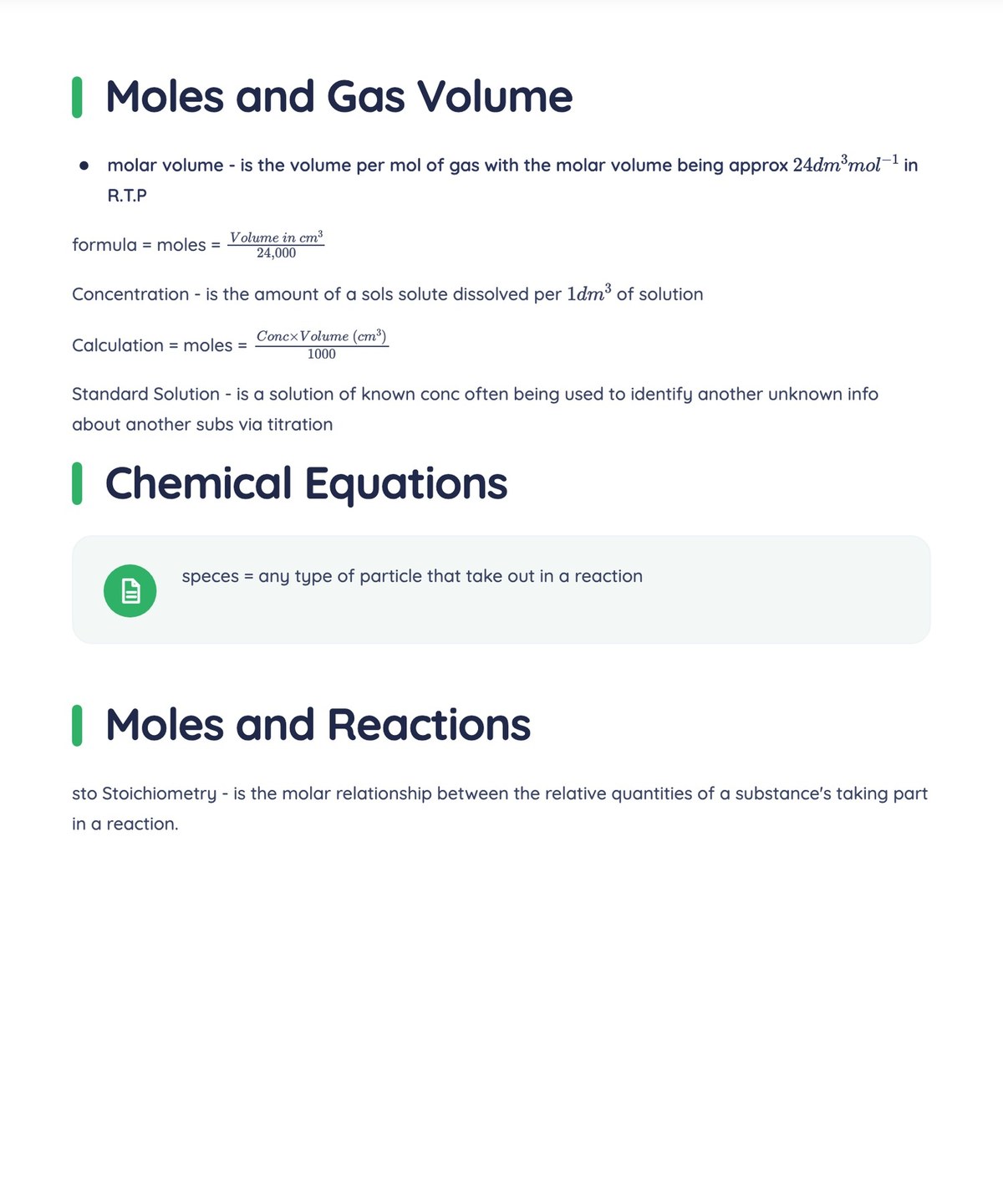 The same chemistry notes digitised by BrightStudy as clean text with formatted formulas