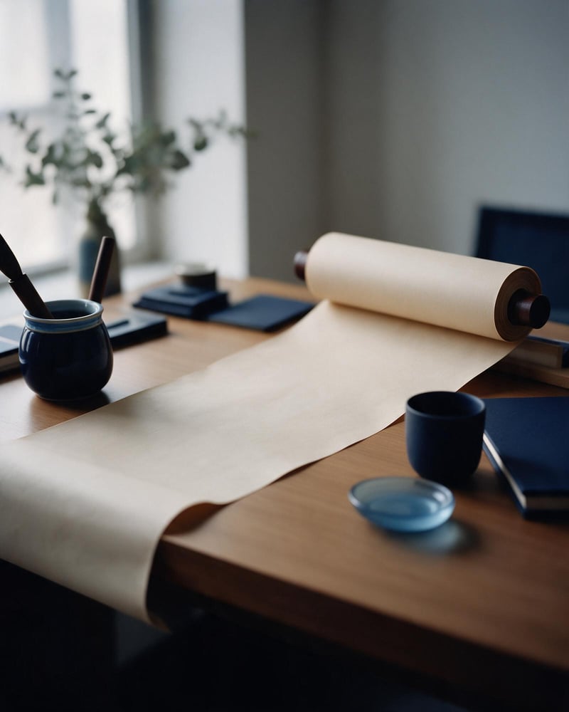 A single long scroll of paper unrolling across a desk