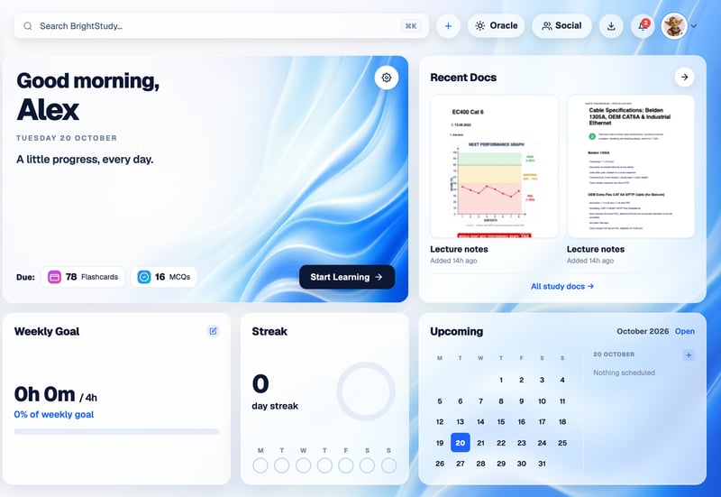 The BrightStudy dashboard in the BrightStudy Ripples theme